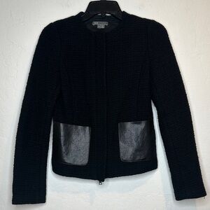 Vince Black Structured & Textured Blazer with Leather Pockets & Detail Size‎ 2
